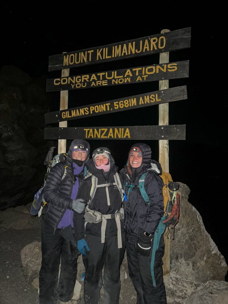 WAE guests at Gilman’s Point during the night ascent on Mount Kilimanjaro