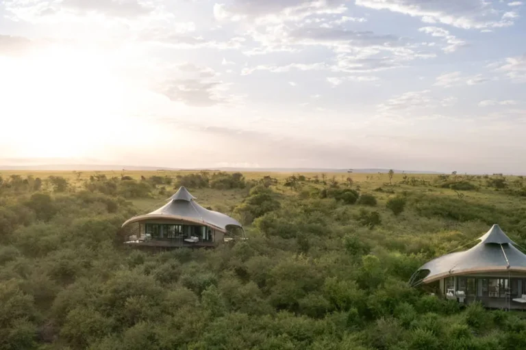 Mahali Mzuri's tented suites spread across the Olare Motorogi Conservancy hillside.