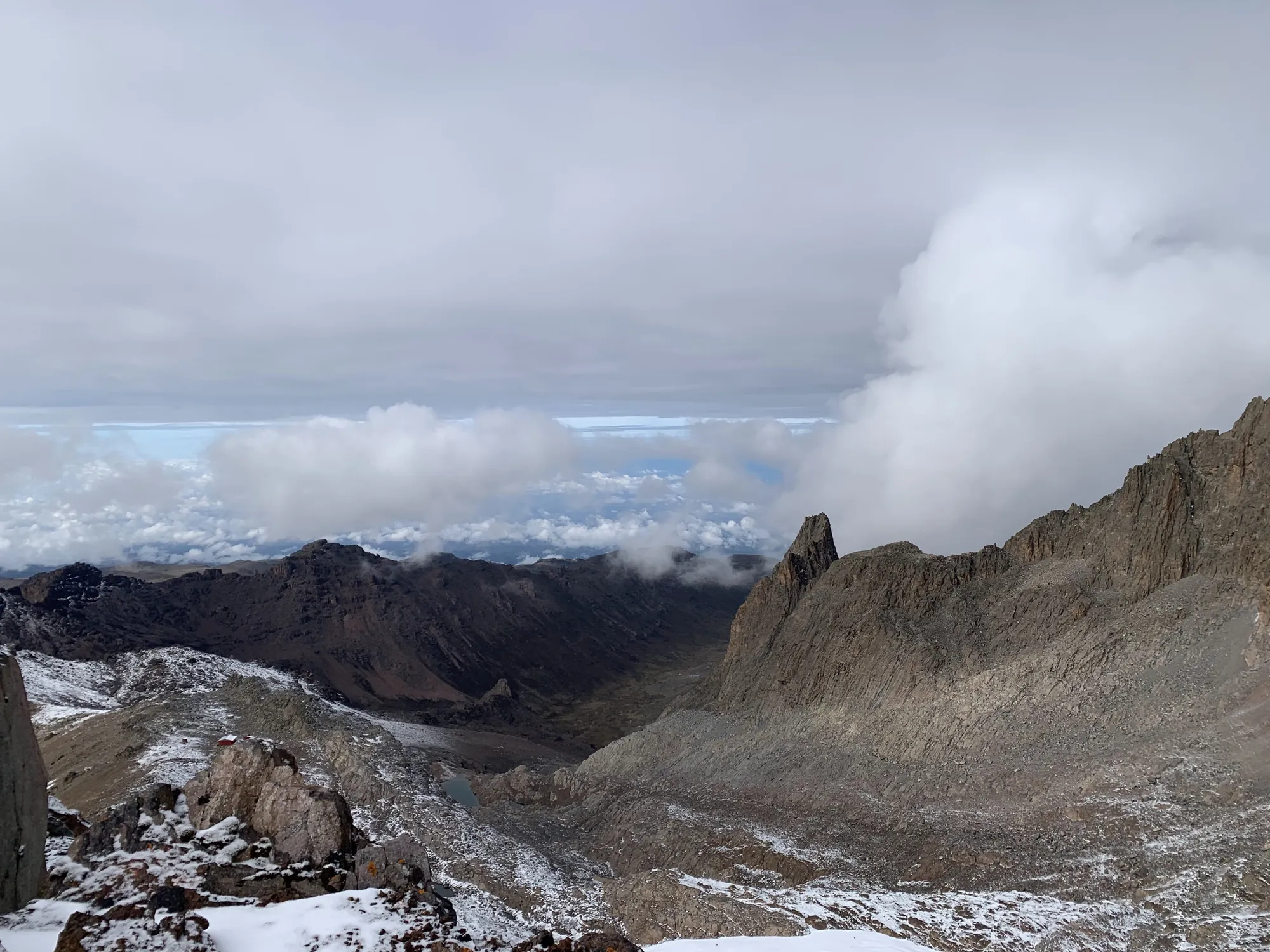 Clouds moving across the high alpine landscape of Mount Kenya