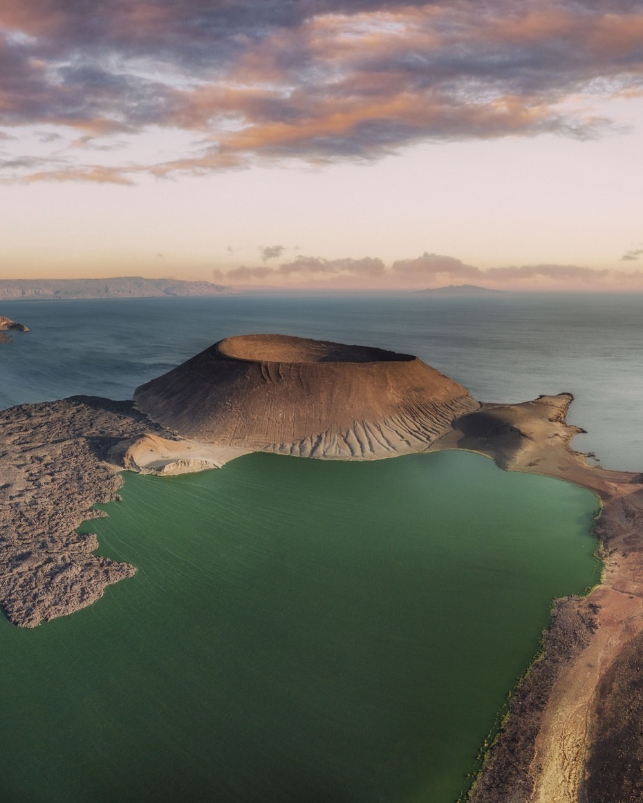 Nabiyotum Crater and green water at the southern end of Lake Turkana