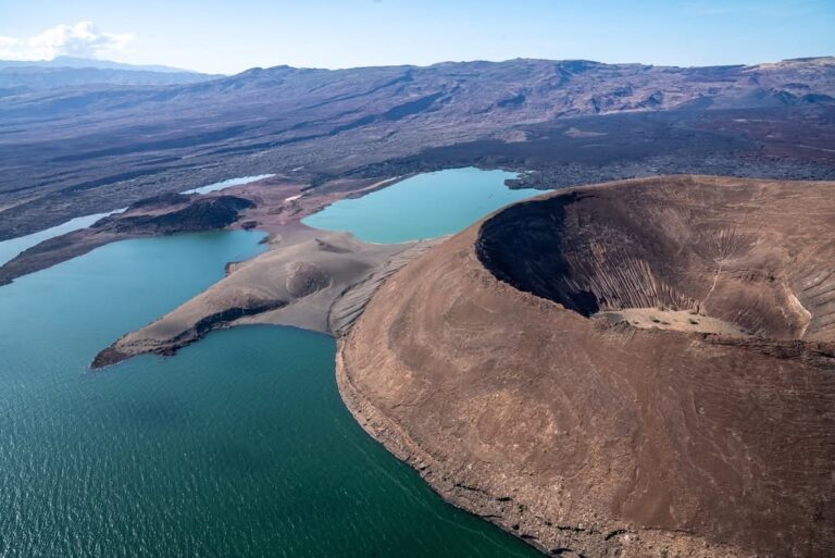 Nabiyotum Crater rising from the volcanic southern shore of Lake Turkana