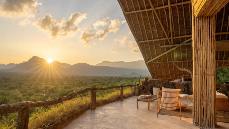 Open lounge at Reteti House overlooking the wilderness of Namunyak Conservancy.