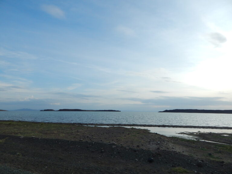 Wide view across the arid southern shore of Lake Turkana in northern Kenya